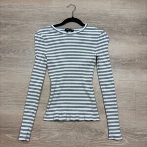 Theory Striped Ribbed Cotton Long Sleeve Women’s S Color White/Gray